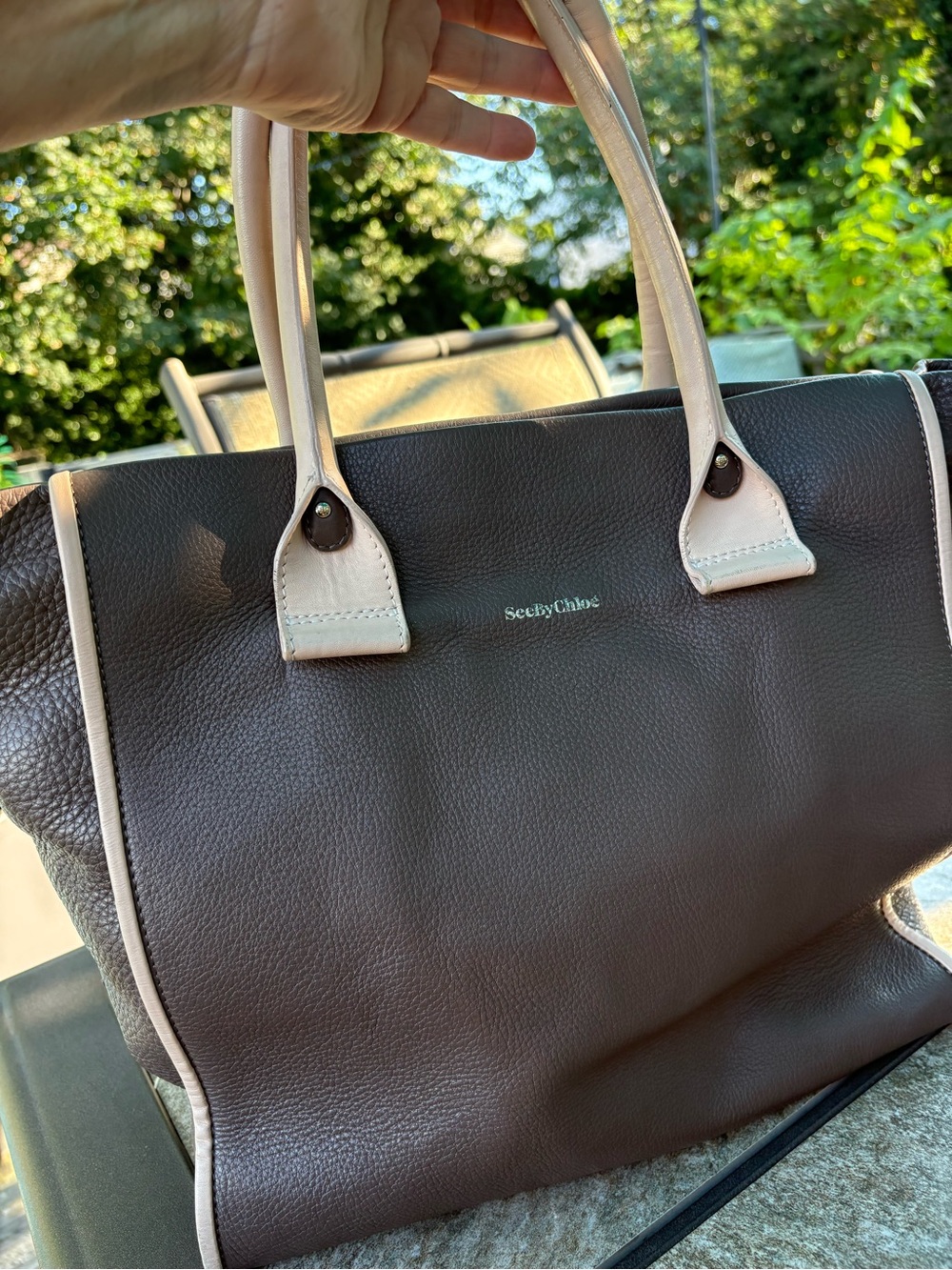 See By Chloe Brown Leather Tote with Cream Trim - Picture 12 of 13